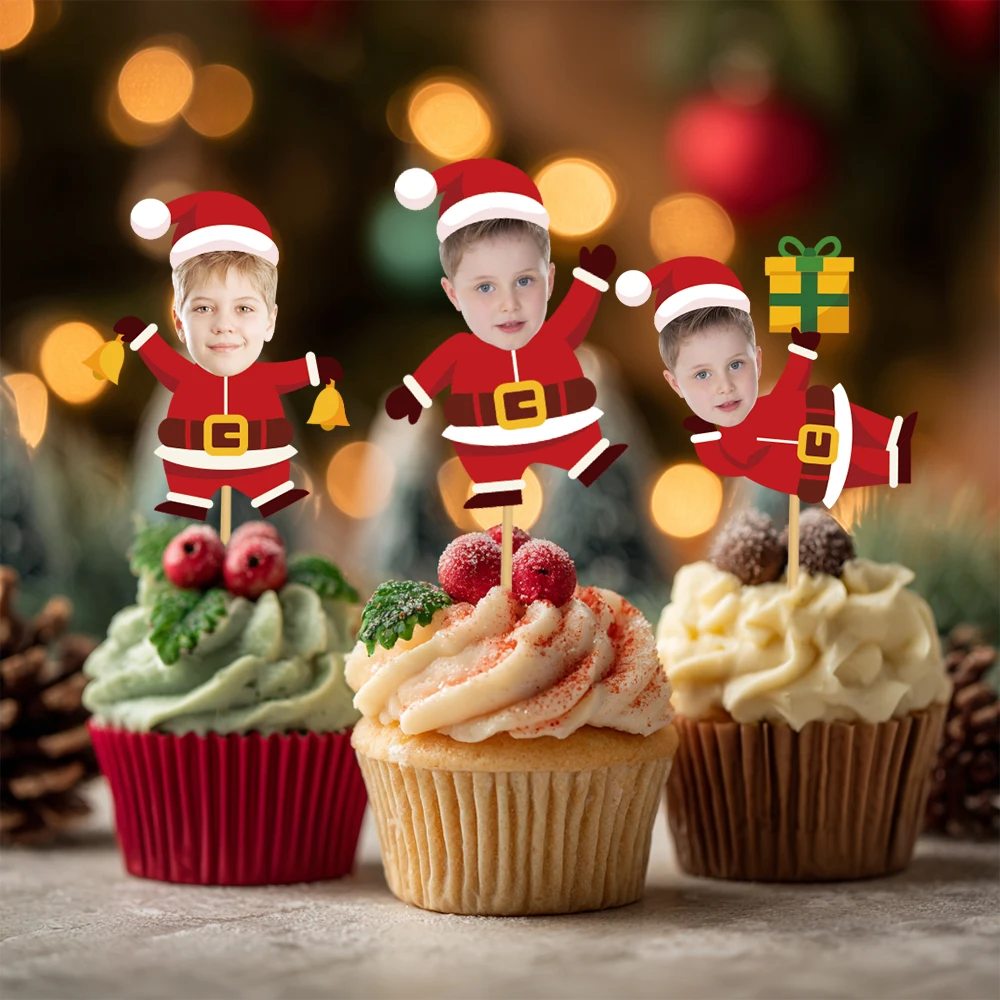 Maßgeschneiderte Weihnachten süße Weihnachtsmann Gesicht Foto Cupcake Dekoration Plugin, Party Backen Dessert Dekoration Zubehör