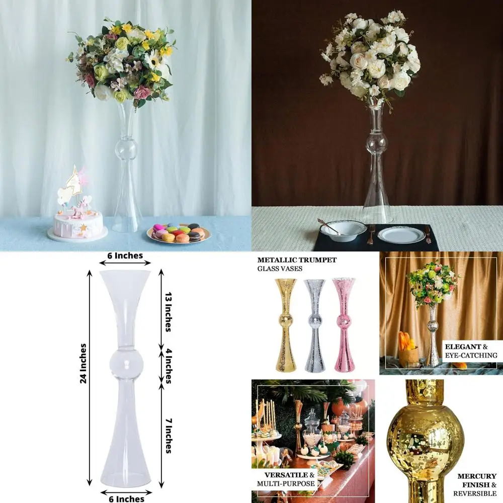 مزهريات بوق شفافة قابلة للعكس مكونة من 24 قطعة لحفلات الزفاف - مجموعة تزيين أنيقة