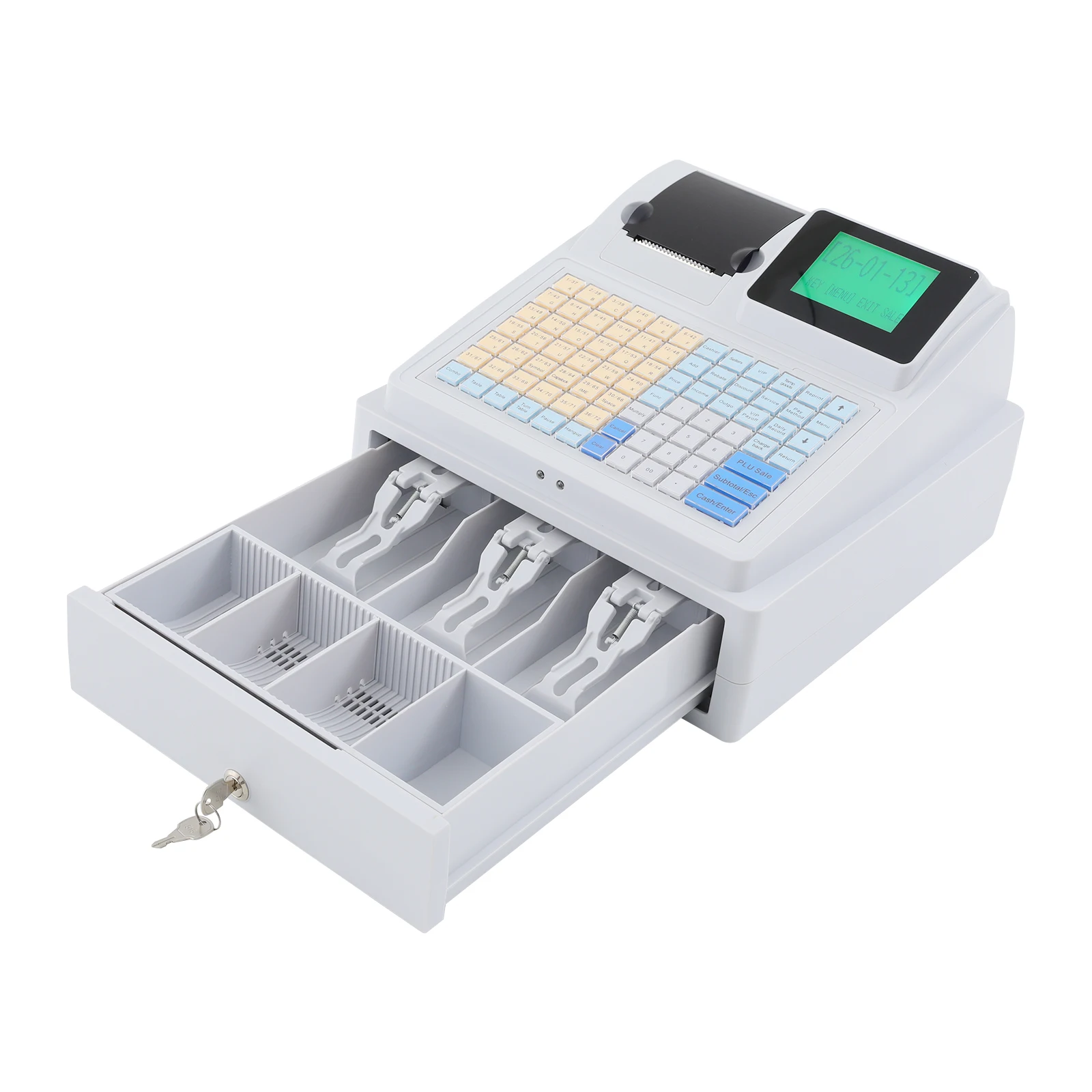 Cash Register with Cash Drawer, Dual Display POS System with Built-in Printer & Scanner Ports, for Convenience Store Cafe