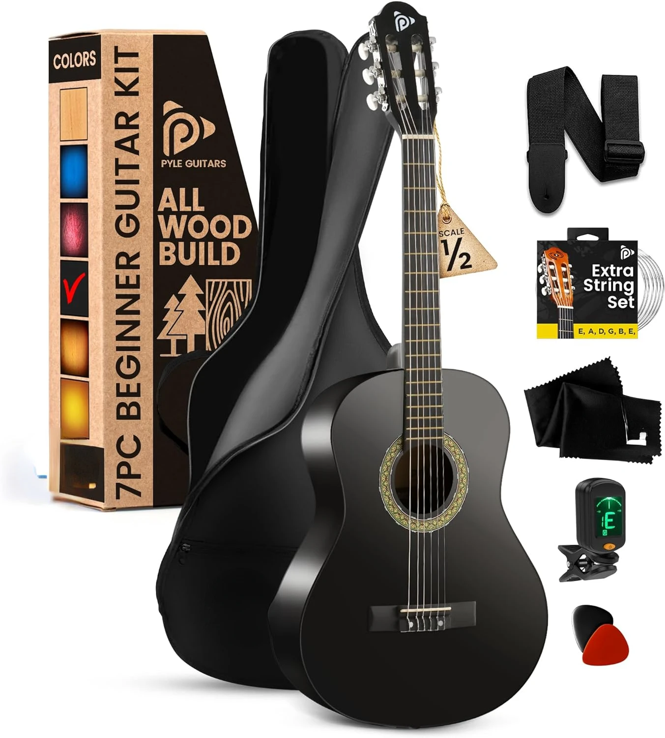 

Beginner Acoustic Guitar Kit, 1/2 Junior Size All Wood Instrument for , Adults, 34" Sunburst Teardrop Matte Guitar neck rest