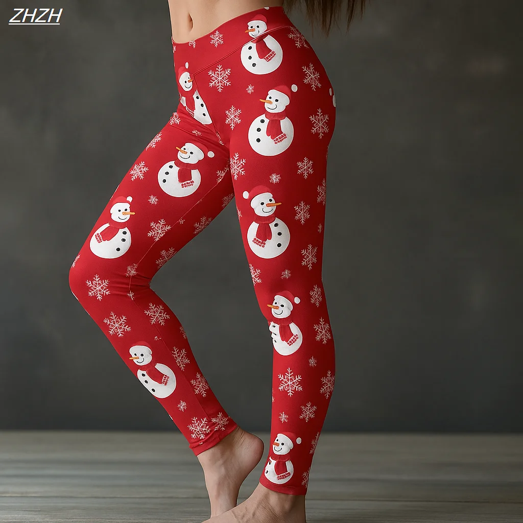 2025年ファッション レディース レギンス 快適なレギンス バケーション ヴィンテージ風 ユーエルグリークリスマス柄 クリスマスプリント フリース素材 保温性