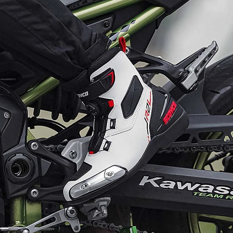 

SCOYCO/мужские мотоциклетные ботинки, байкерские ботинки для мотоциклиста, шнурки с пряжкой, кожаные противоскользящие туфли из микрофибры для мотокросса