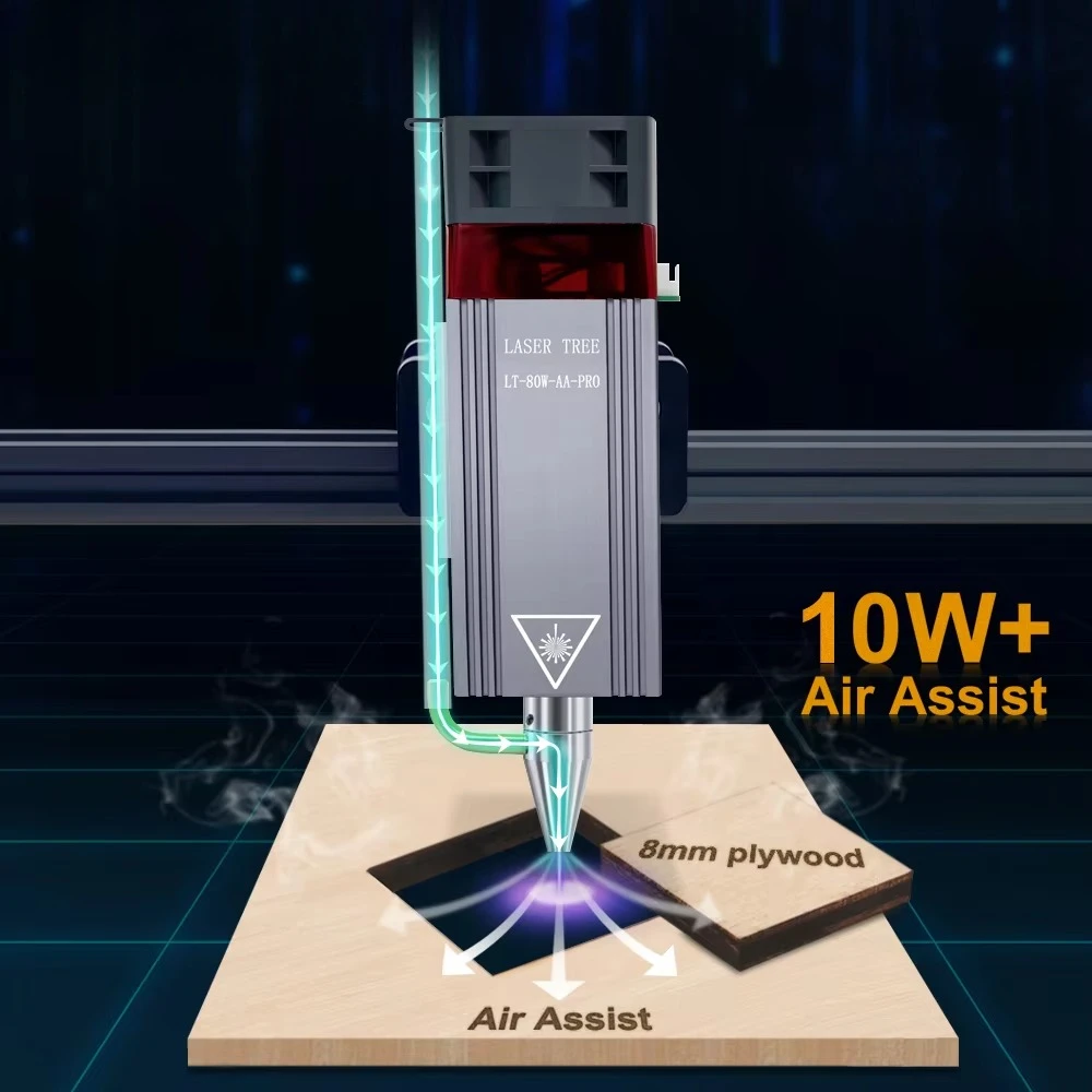 Laser Tree 10W Powerful Laser Engraving Head with Air Assist TTL Blue Light Module Kit for Lazer Engraver & Cutter Machine