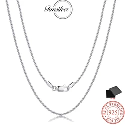 Fansilver 925 Sterling Silver Rope Chain Necklace for Women Men White Gold Plated Lobster Claw Clasp Sterling Silver Neck Chain