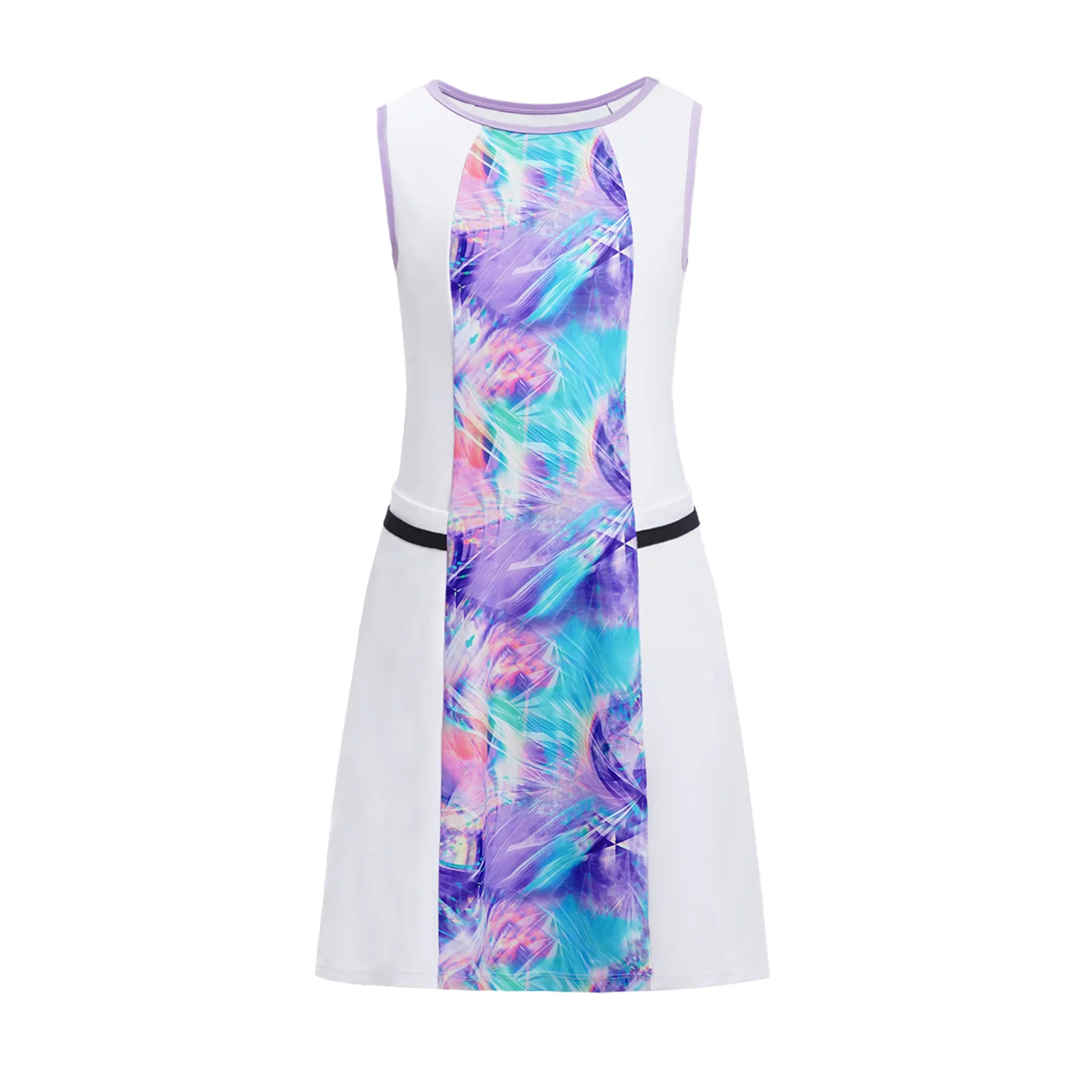 

Kids Girls Summer Sports Dresses Tennis Sports Sleeveless Tank Dress Stylish Printed Patchwork Sundress with Pockets Sportswear