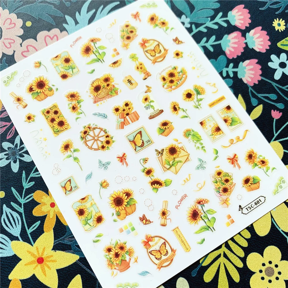 Newest TSC-600 Sunflower series 3d nail art stickers decal template diy nail tool decoration