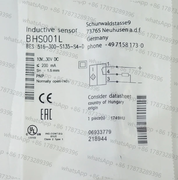 

1 шт. BHS001L BES 516-300-S135-S4-D для индуктивного датчика с давлением BALLUFF