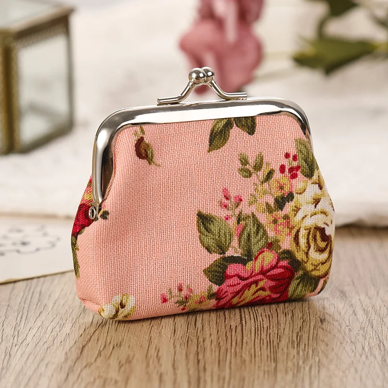 A Canvas Mini Coin Purse for Women Featuring a Fashionable Floral Pattern Can Store Keys and Lipstick. Perfect as a Christmas Gi