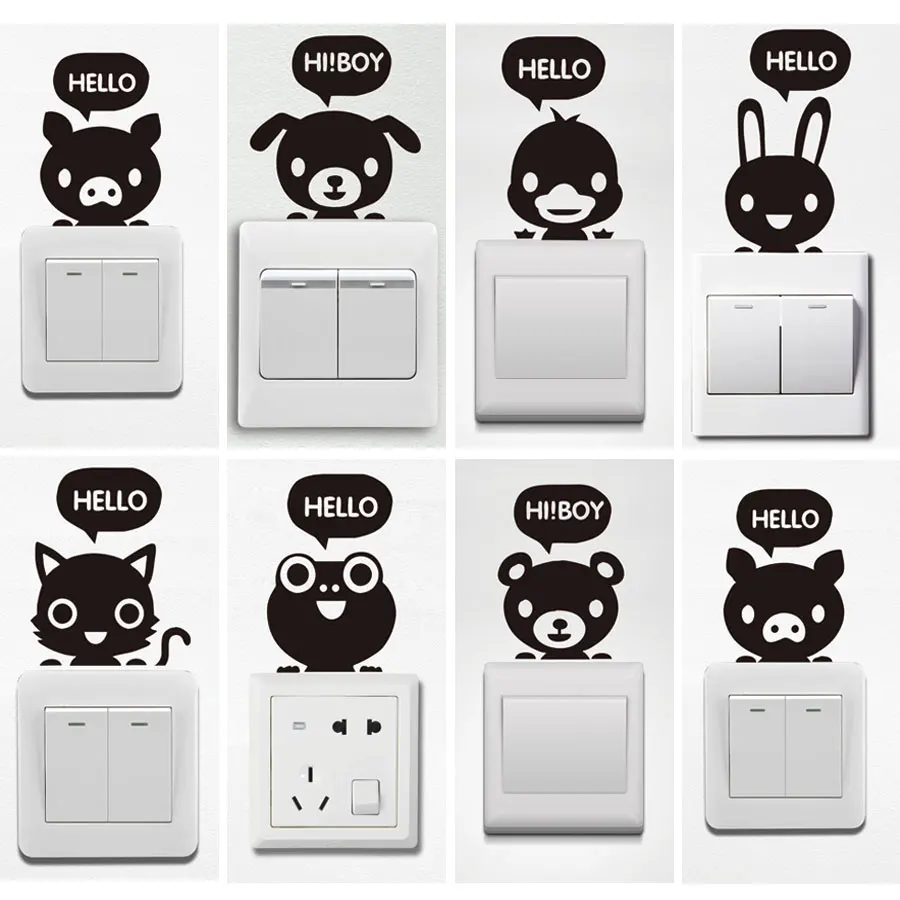 8Pcs Cute Animal Switch Stickers,Personalized Home Room Wall Decoration Wallpaper Mural,Waterproof stickers for children's room