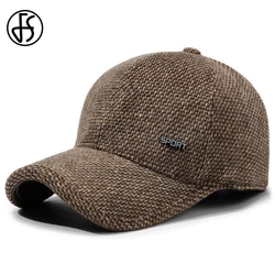 FS Vintage Brown Thick Earflaps Baseball Caps For Men Gray Warm Winter Women Hat Outdoor Windproof Trucker Cap Casquettes Hommes
