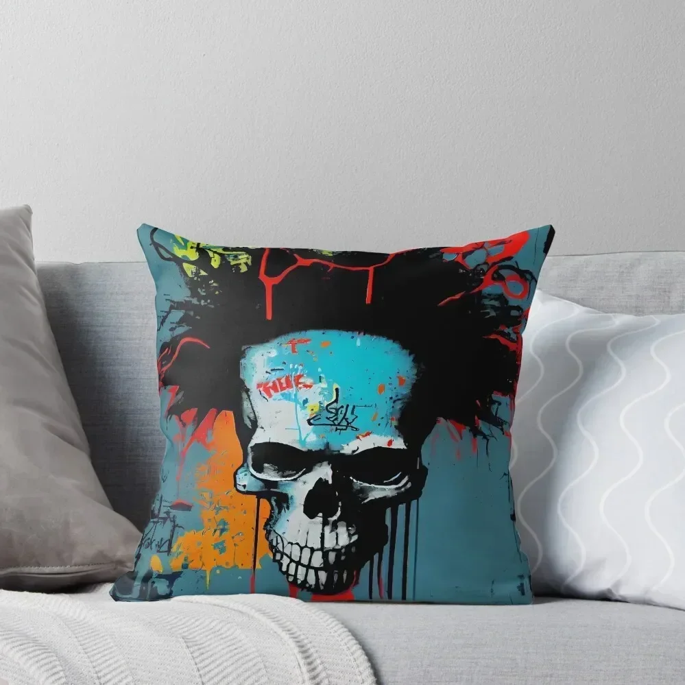 Skull Graffiti Abstract Symphony - Neo Expressionism Graffiti Fusion Artwork Throw Pillow Decorative Cushion Cover pillow