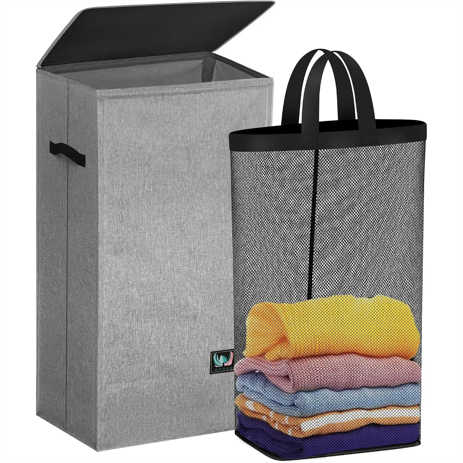 Laundry Hamper with Lid, 100L Collapsible Clothes Basket with Removable Liner Bag for Family