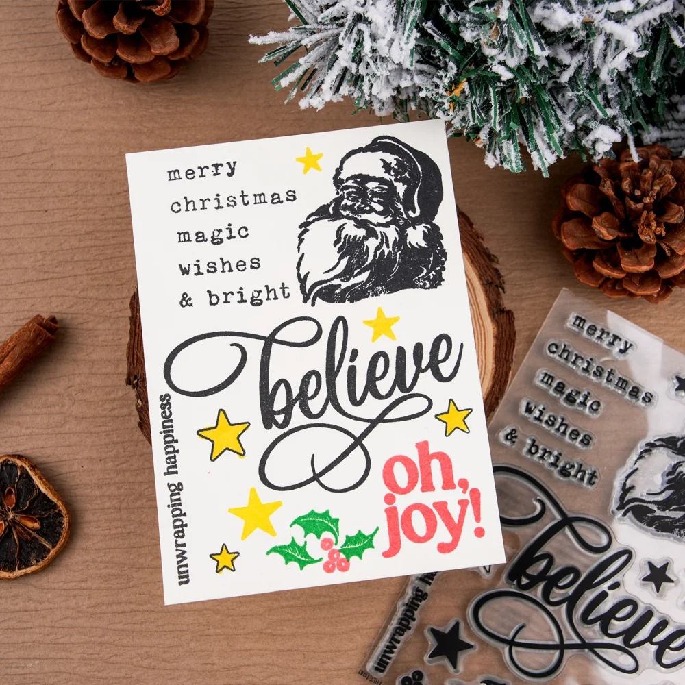 Merry Christmas Sentiment Clear Stamps Snowman Snowflake Xmas Tree Greeting Words Gift Reusable Vintage Transparent