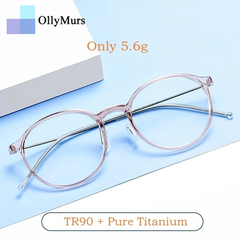 

OLLYMURS Retro Round Titanium Ultra-light TR90 Pure PrescriptionsFashion Transparent Optical Eyeglasses Frame Men And Women