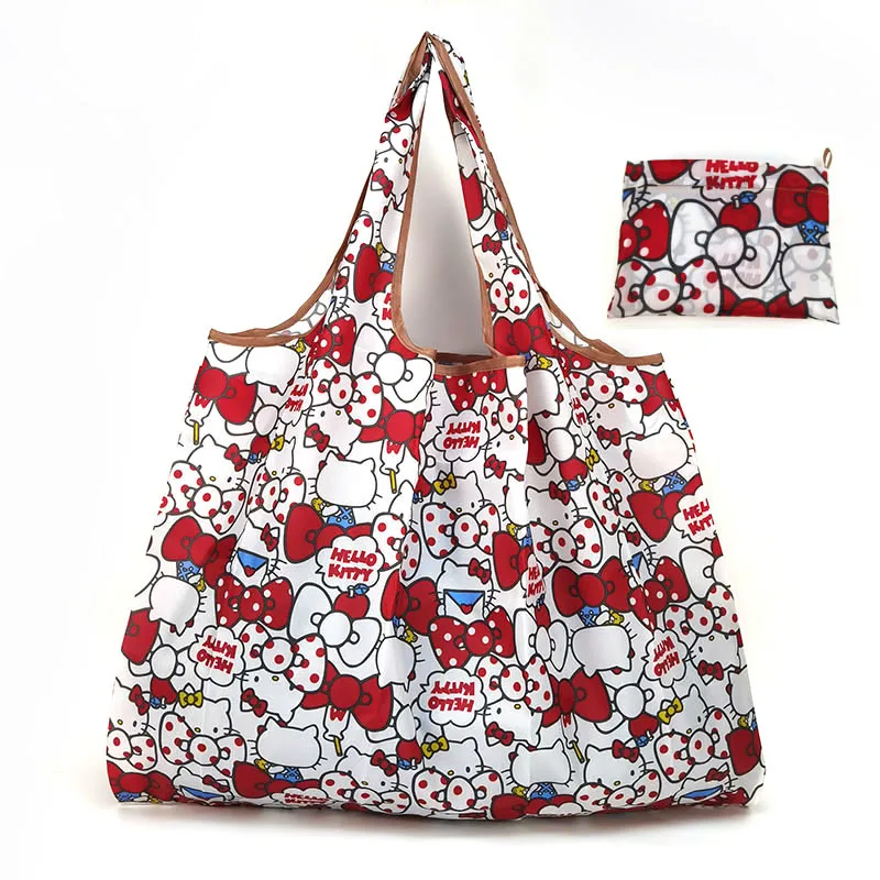 Hello Kitty Sanrio Portable Foldable Tote Bag Anime Waterproof Shopping Baglarge Reusable Environmentally Friendly Shopping Bag