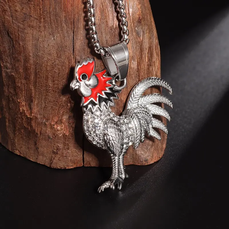 French Gallic Rooster Necklace Iced Out Bling Animal Rooster Pendant Men and Women Hip Hop Jewelry