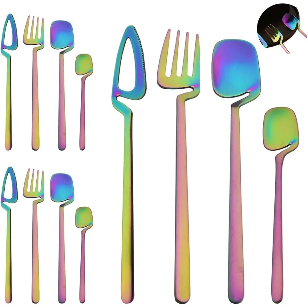 

12 шт. Радужный матовый набор столовых приборов из нержавеющей стали 304, набор столовой посуды, нож, вилка, ложка, обеденный набор, барная вечеринка, кухонная посуда, подарок