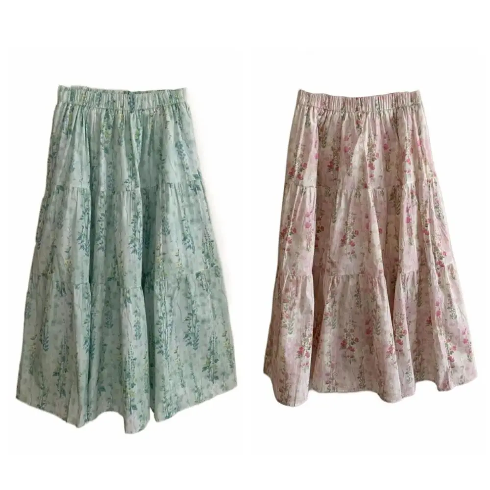 Streetwear High Waist Floral Long Skirt Women Flower Thin High Waist Long Skirt Sweet Ins Style A-line Tiered Skirt Summer