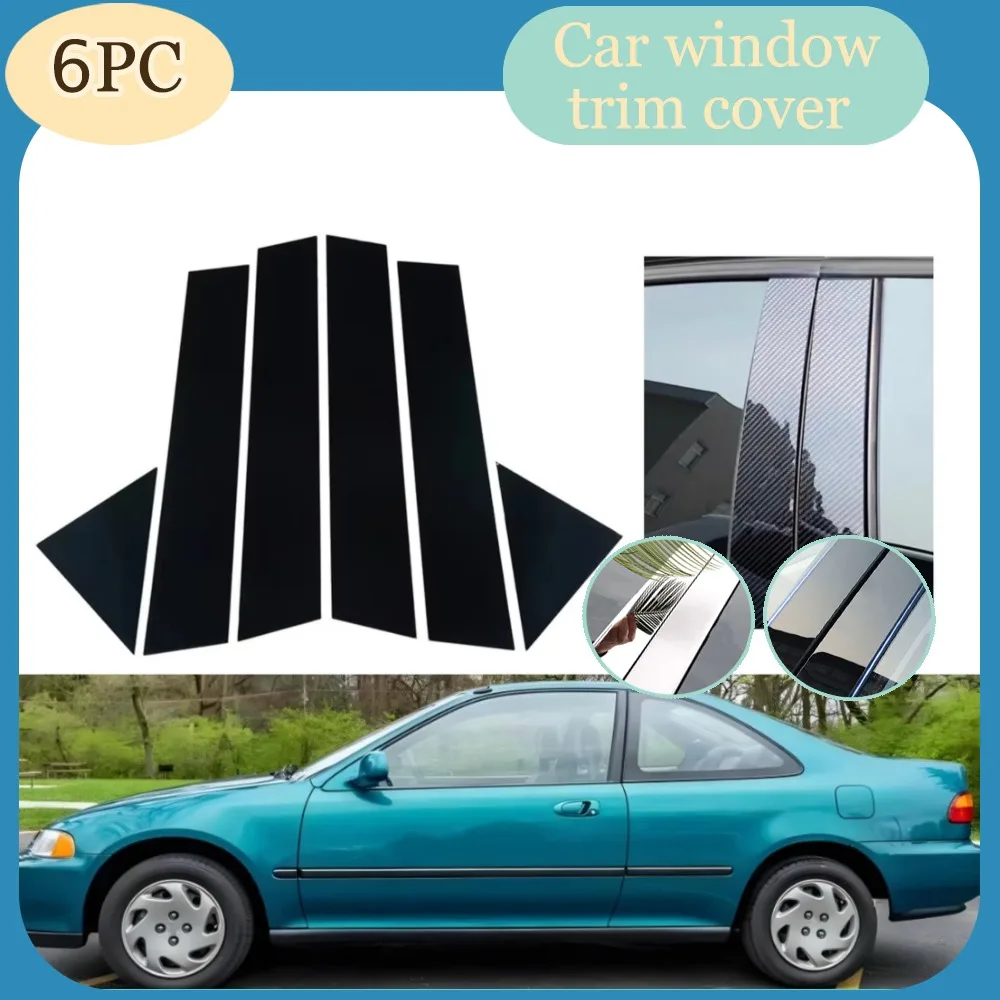 

Накладки на стойки (B, C) для Honda Civic Sedan 1992-1995, глянцевые черные с серебристым карбоновым эффектом, декоративные наклейки на оконные стойки автомобиля