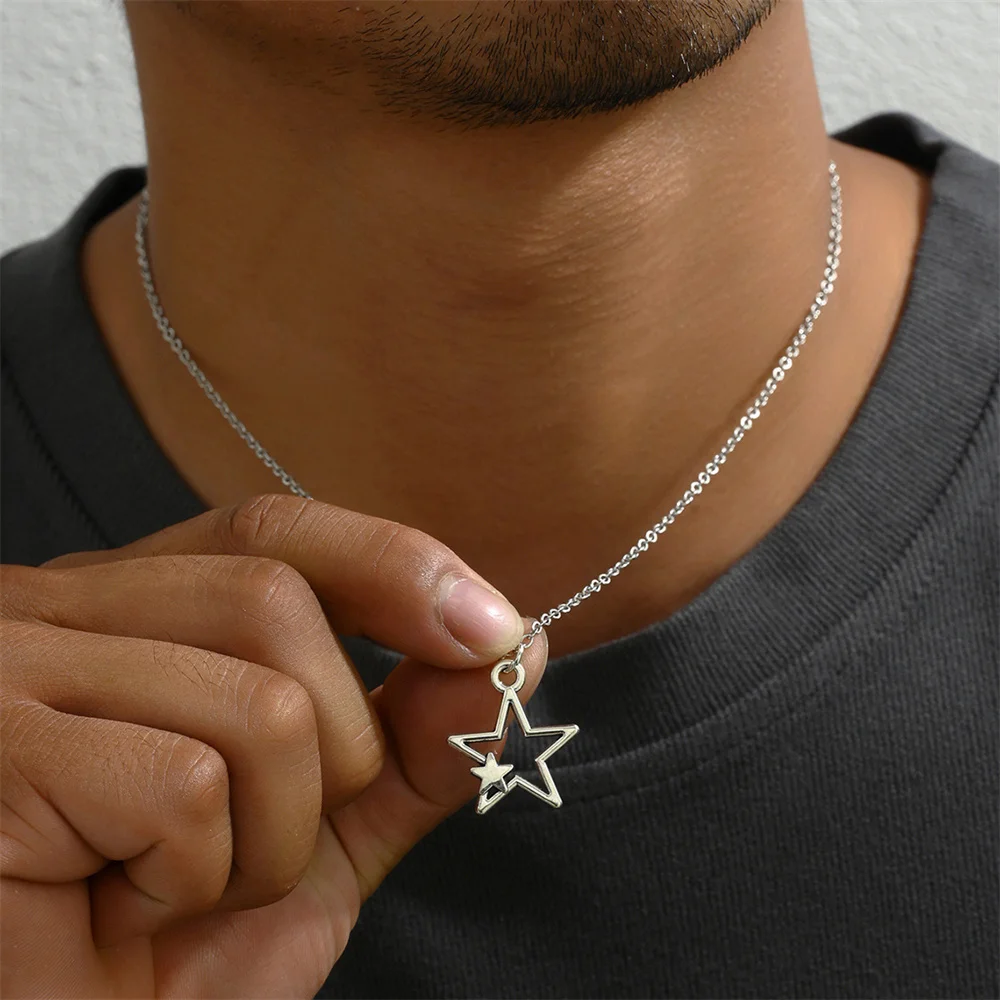 Newest Fashion Tibetan Hollow Double Star Pendant Necklace Choker Charm Black Leather Cord Factory Price Handmade Jewelry Gifts image 3