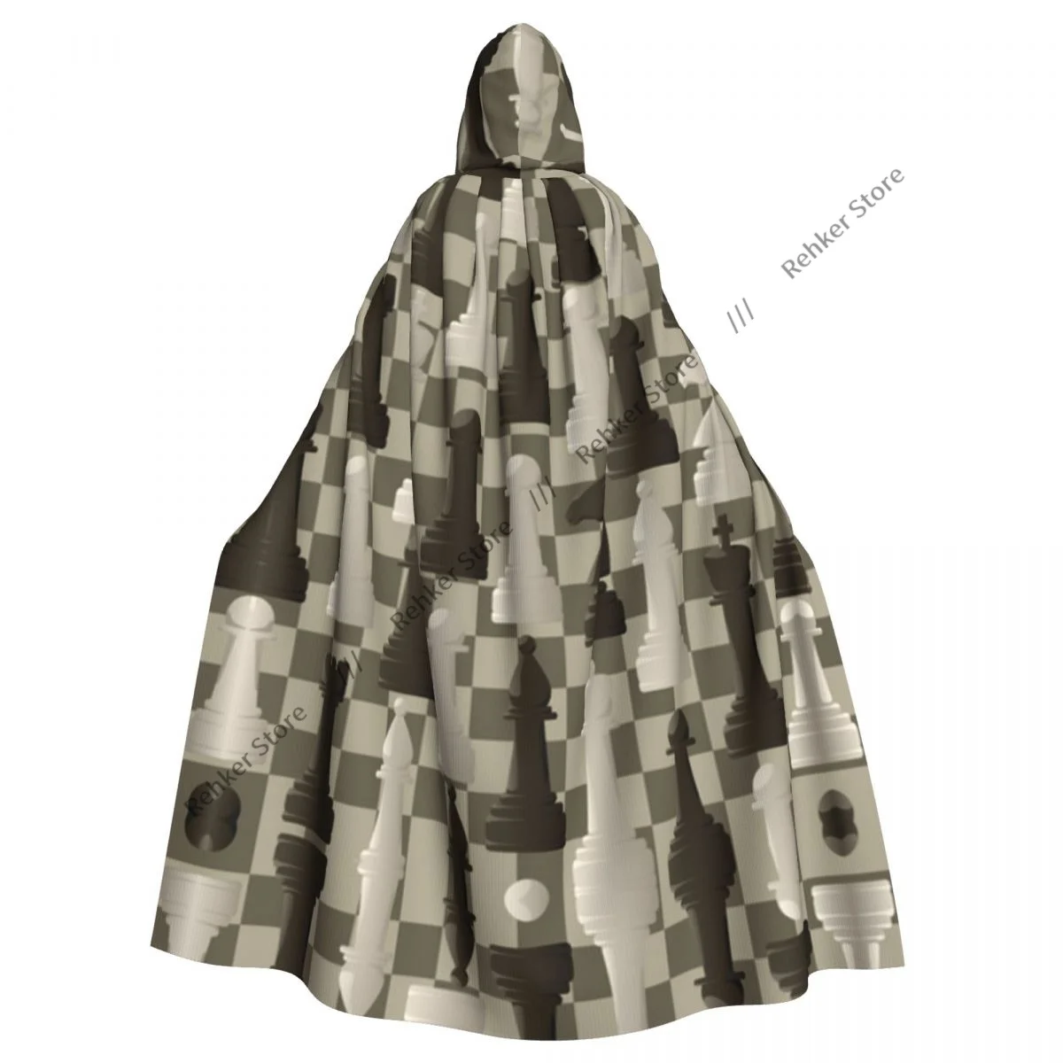

Взрослые хэллоуин абстрактные шахматы с черной плащой накидка с капюшоном средневековый костюм длинное платье пальто