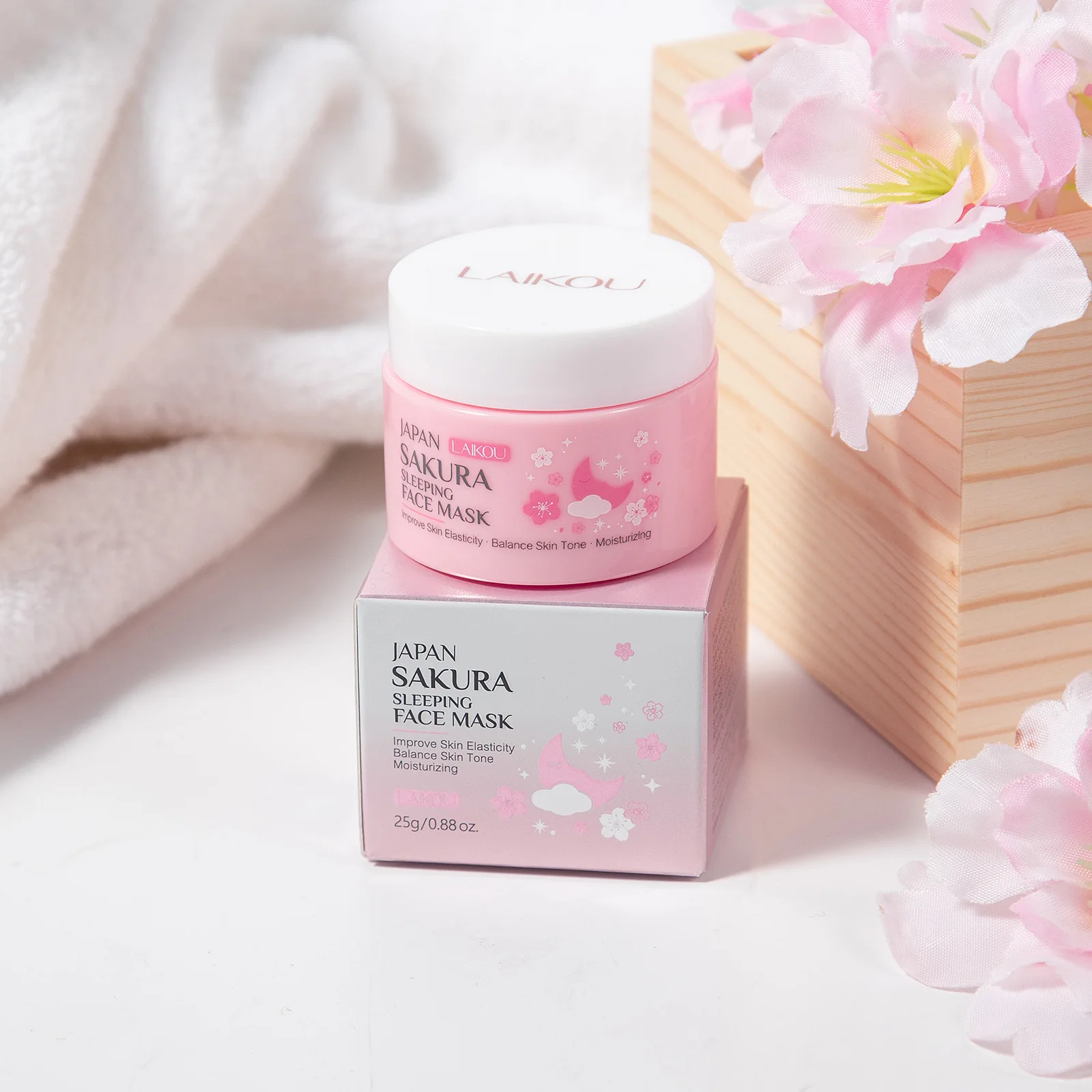 

LAIKOU Sakura Sleeping Mask, Overnight Hydrating Face Mask for Dry Skin, Moisturizing Gel Night Cream 25g Fast Absorbing