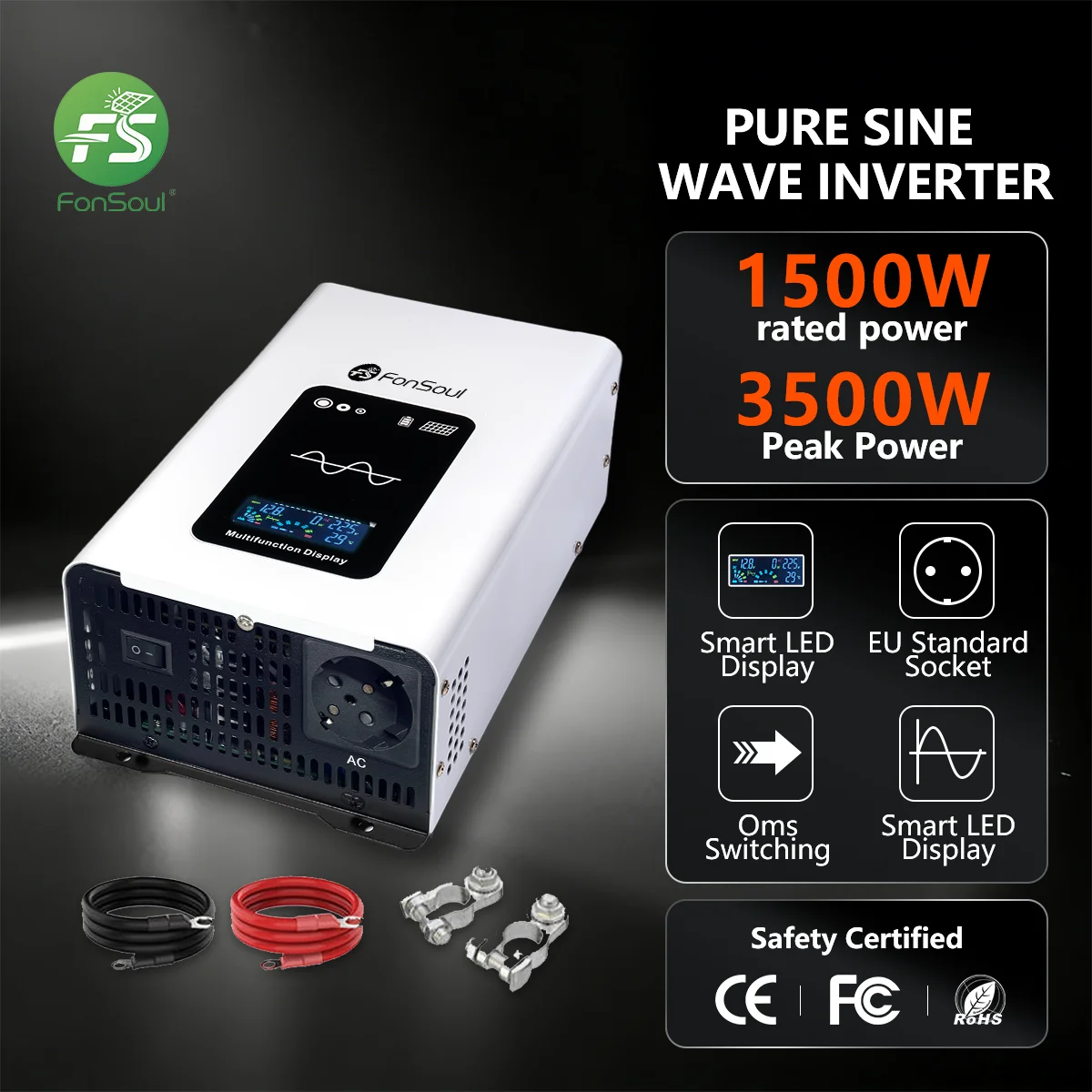 Fonsoul Pure Sine Wave Inverter 3500W DC 12V 24V to AC 110V 220V/230V Home Appliance & Automotive Use Stable Power Supply