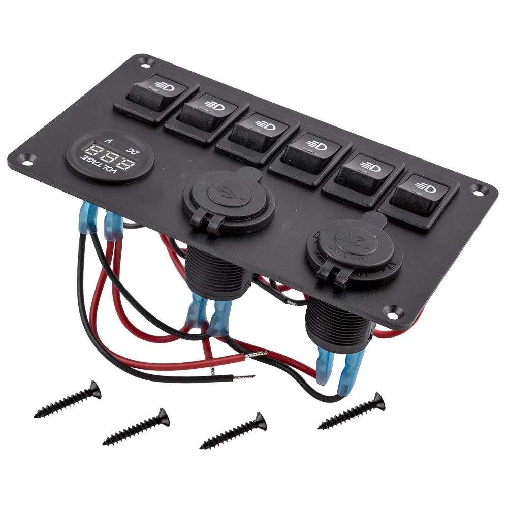 

6-Gang LED Rocker Switch Panel Circuit Dual USB Fit for Car Marine Boat DC 5V