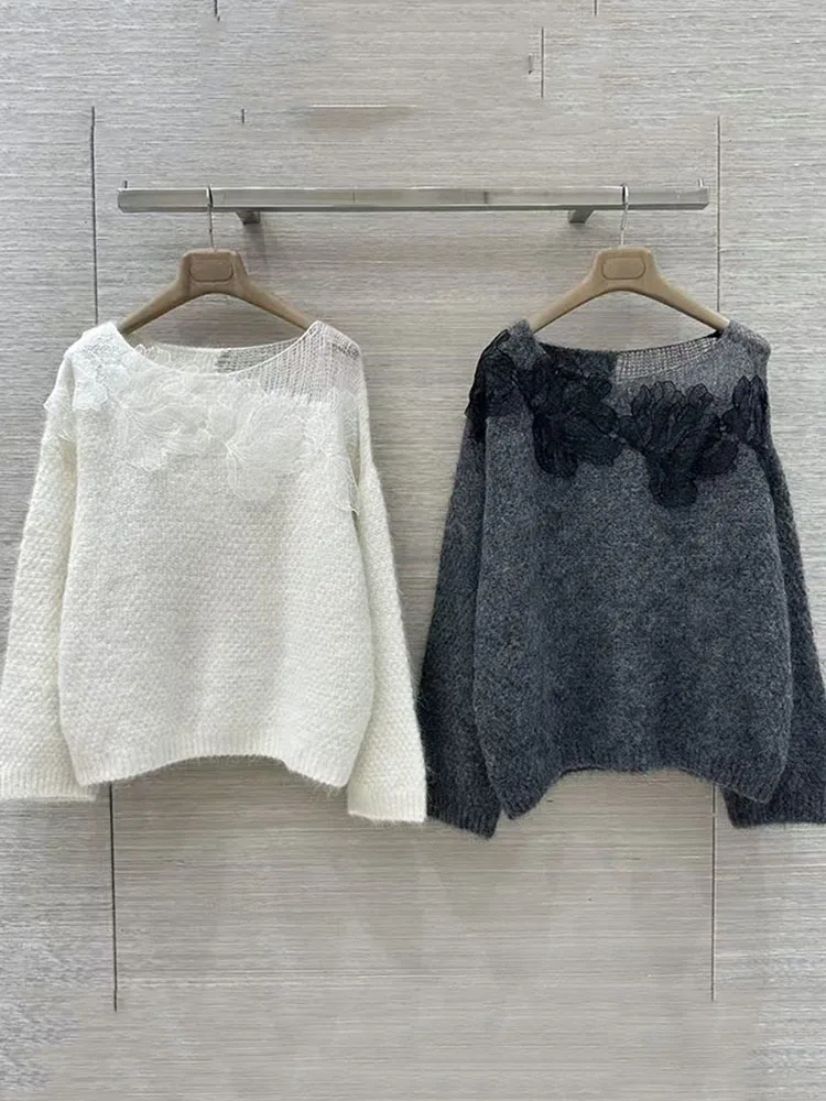 

French-style gentle and youthful knitted sweater for women in autumn and winter, loose and laid-back long-sleeved top