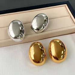 Stainless Steel Smooth Big Oval Stud Earrings for Women Exaggerated Hollow Ball Geometric Ear Buckle Earring Jewelry Gift