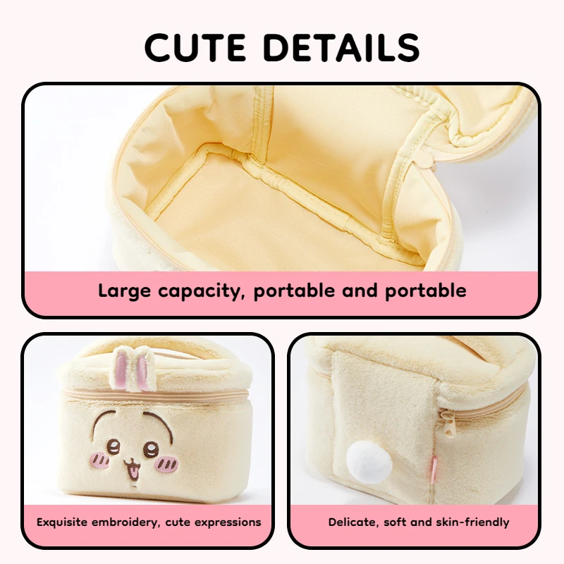 MINISO Chiikawa Series Cartoon Cute Soft Plush Cosmetic Bag Desktop varie Storage Box Portable Zipper Bag Girl Gift