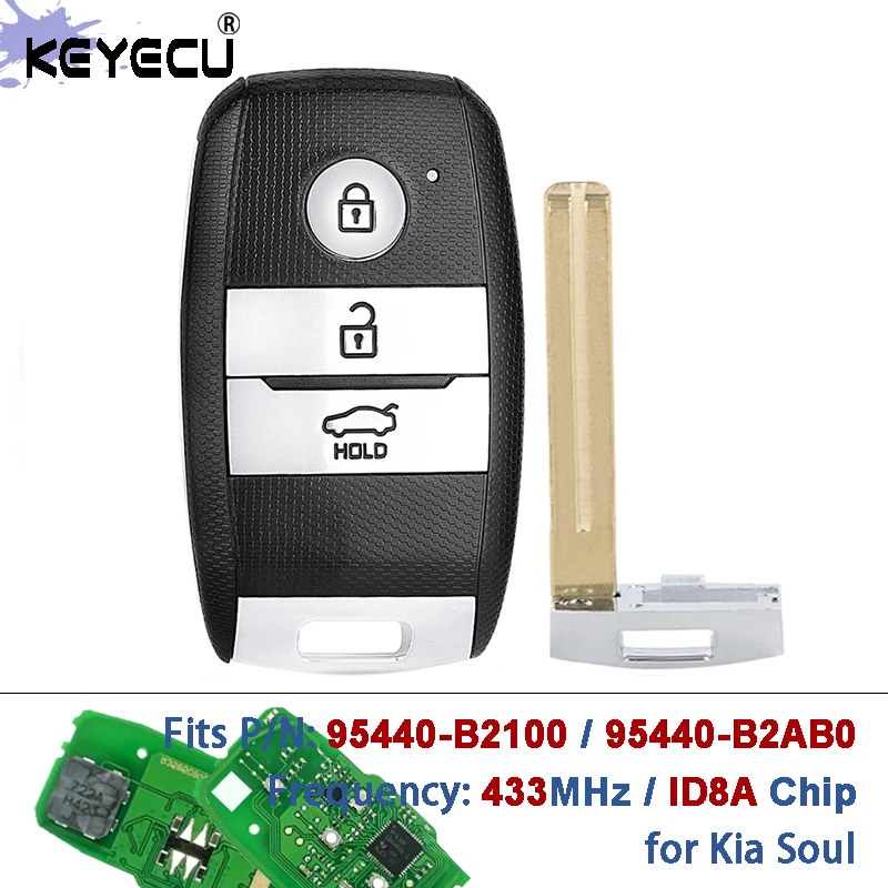 KEYECU 95440-B210، 95440-B2AB0 433MHz 8A Chip FCC ID: FG00050 Keyless-Go Smart Remote Key Fob لكيا سول 2014 2015 2016 2017