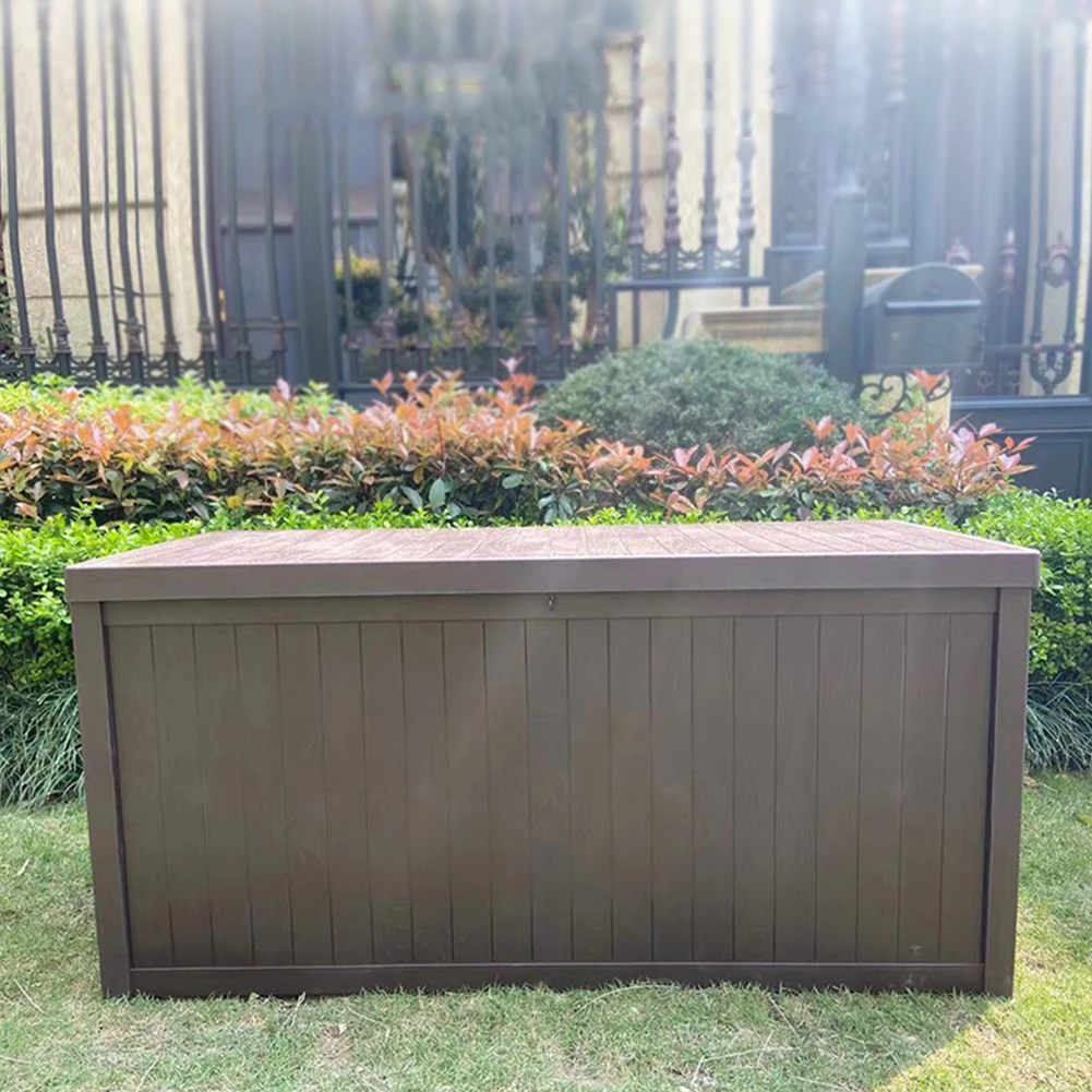 

Lockable Storage Box Waterproof Storage Bin UV-Resistant Deck Box Outdoor Organizer Garden Patio Wood Grain Case Accessories