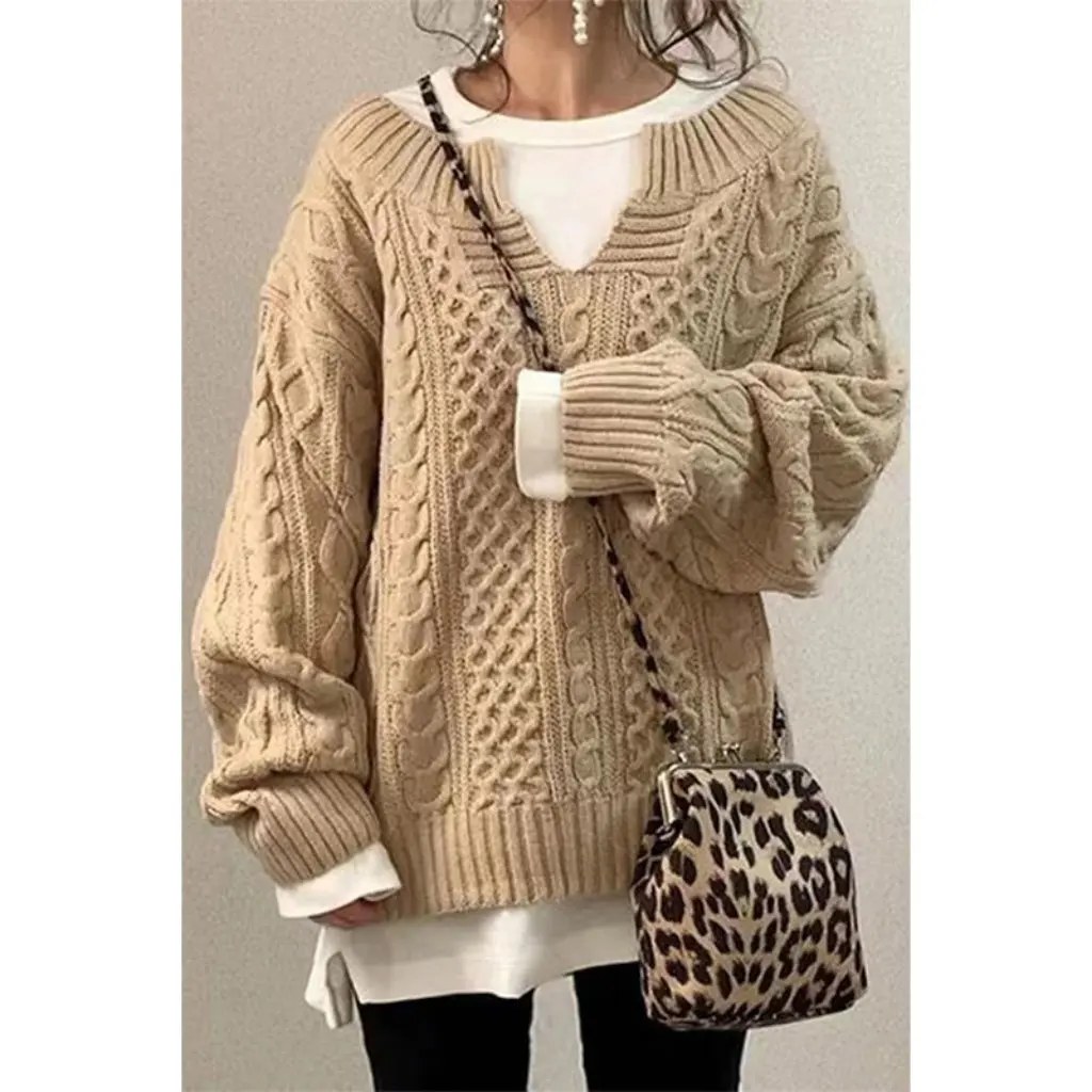 

Women's Loose Sweater SY651# Trendy Twist Fashion Simple Design Feeling Lazy Style Personalized UGG Similar