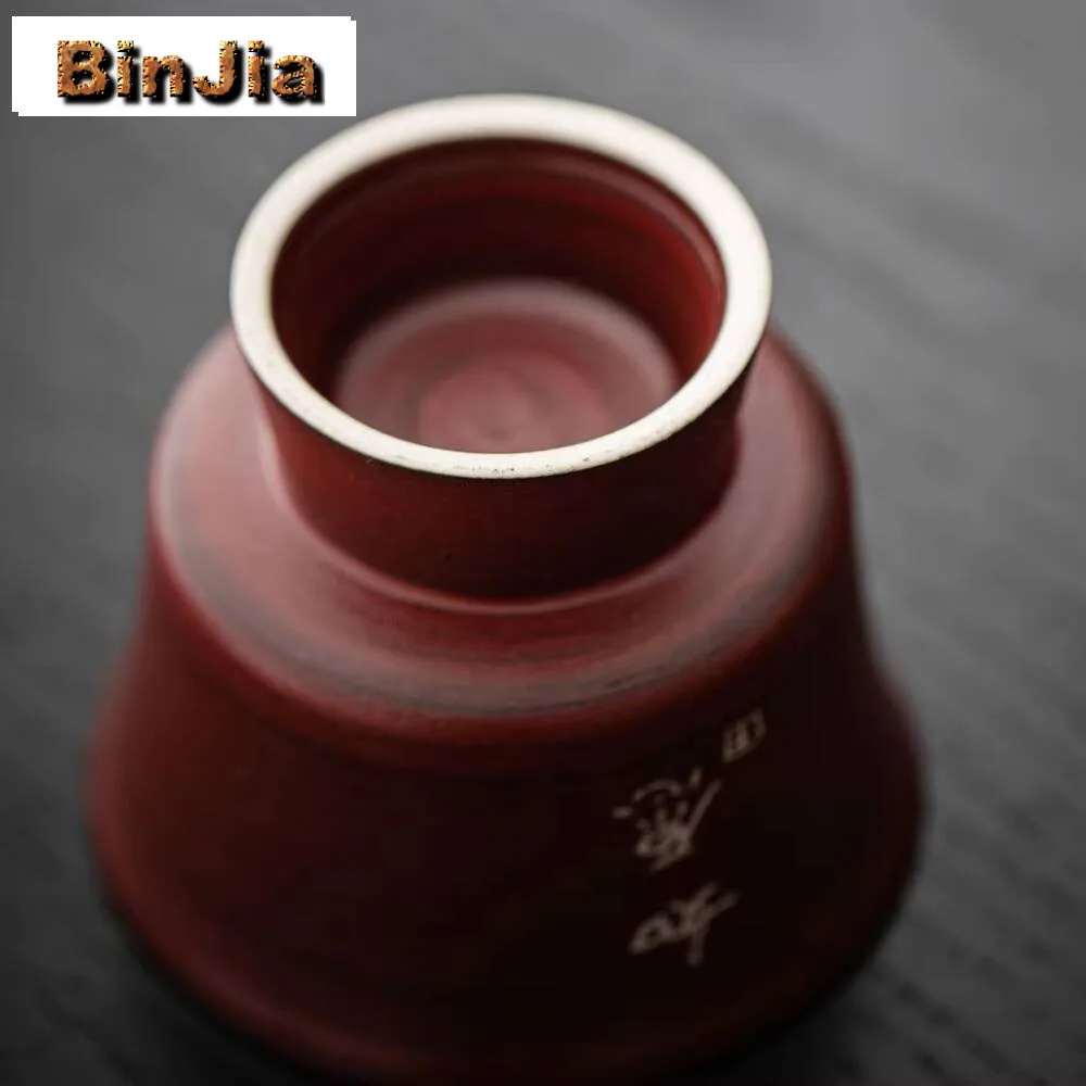 2 قطعة/الوحدة الزعرور الأحمر الوردي يين ماستر كوب اليابانية النقي الفضة مكتوبة بخط اليد فنجان الشاي خمر وعاء الشاي الجميل العطور 65 مللي