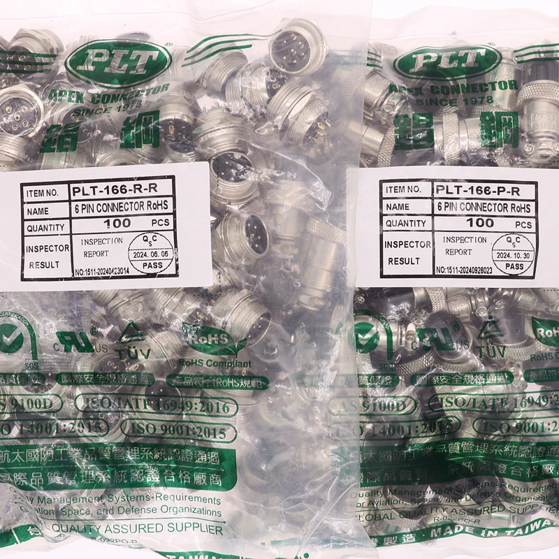 PLT-166-R-R PLT-166-P-R APEX 6pin Male Female φ16 Circular Aviation Socket Plug Wire Pane Connector Made in TAIWAN RoHS UL TUV