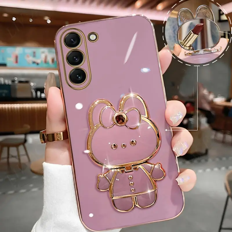 Mirror Plating Phone Holder Case For Samsung Galaxy S23 S20 S22 S21 S10 S9 S8 Note 10 20 8 9 Plus Ultra 5G S20 Fe Stand Cover