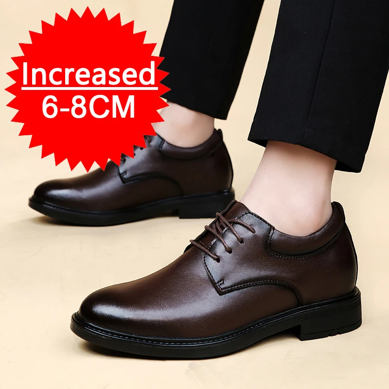 Men Leather Shoes For Men Business Dress Shoes Office Invisible Inner Height Increasing Casual Men's Shoes 6/8 CM Wedding Shoes