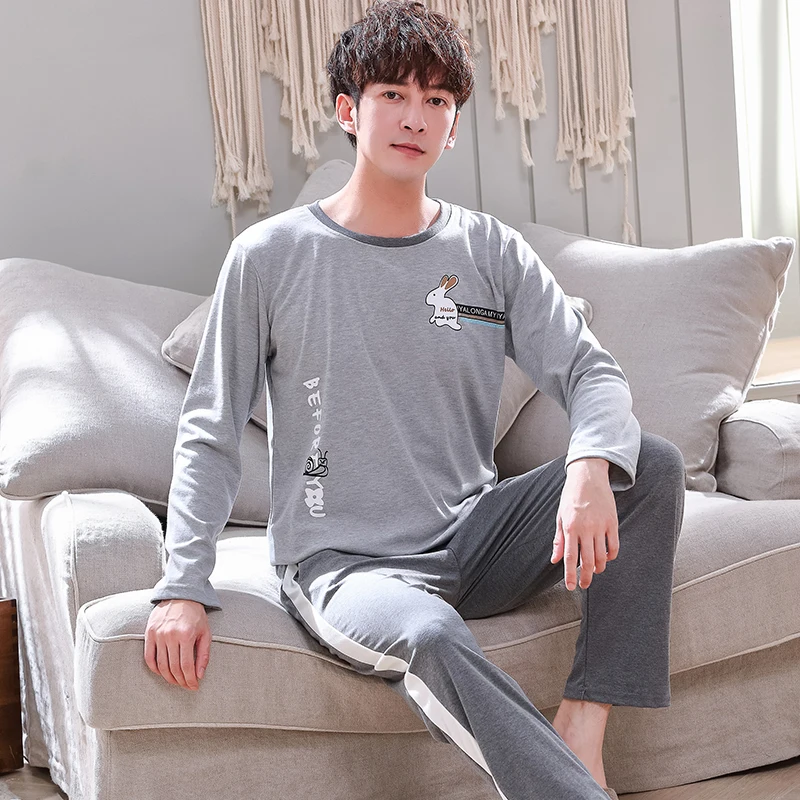 Autumn Cotton Pijama for Men Plus Size 3XL Lounge Pyjamas Set Male 2 Pieces Set Sleepwear Sleeping Top Pant Home Suit 2022