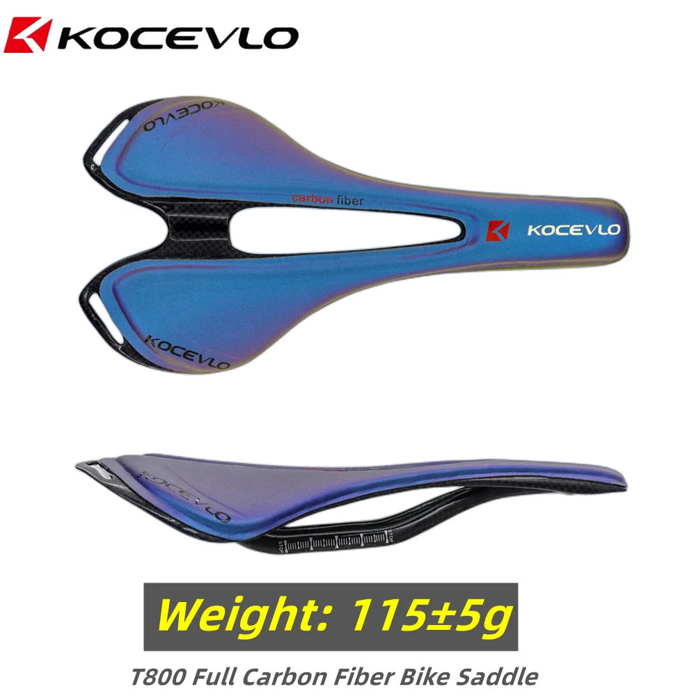 KOCEVLO Full Carbonfiber+Leather Fiber Road Mountain Bike Saddle Seat Cushion Carbon Bicycle Discoloration Cycling Parts