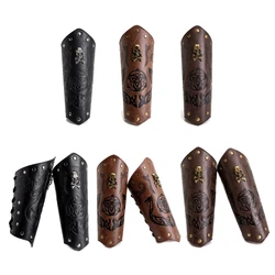 Medieval Wristband Men Cosplay Skull Embossed Bracer Gauntlet for Men Cosplay PU Wristband for Photoshoots and Stage