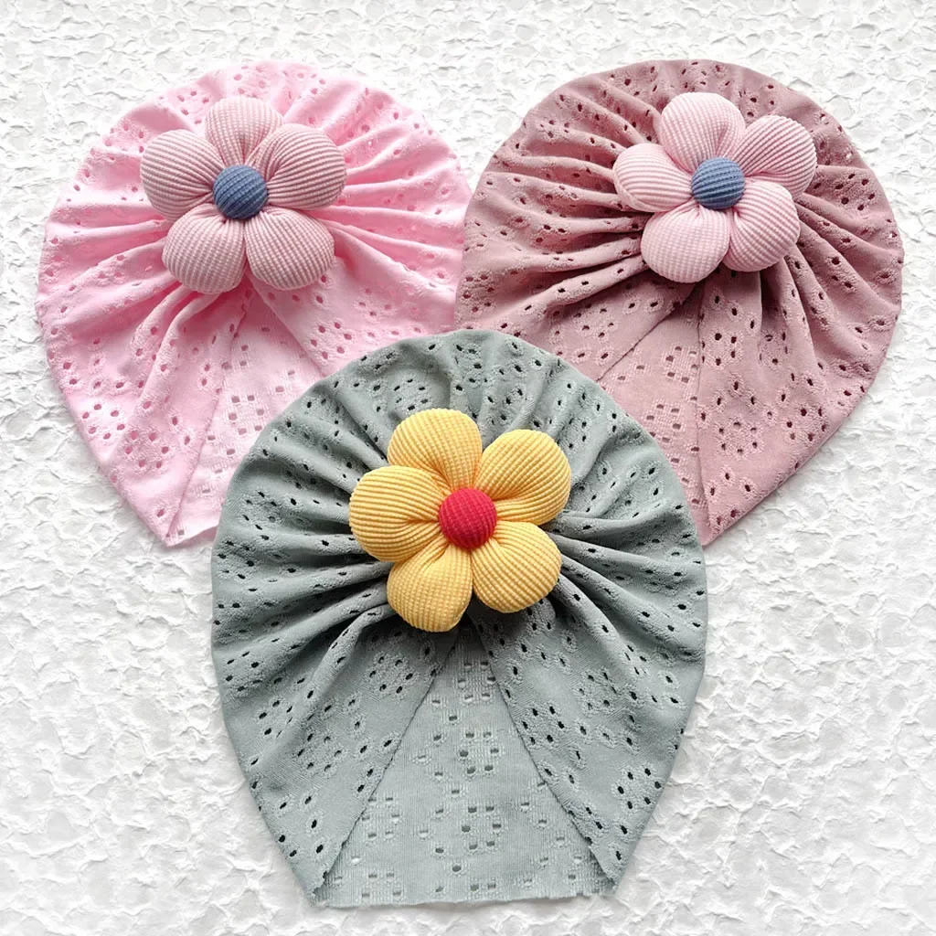 Elastic Flower Baby Hat Newborn Indian Hat Hollow Breathable Headscarf Girls Hat Children Hair Accessories