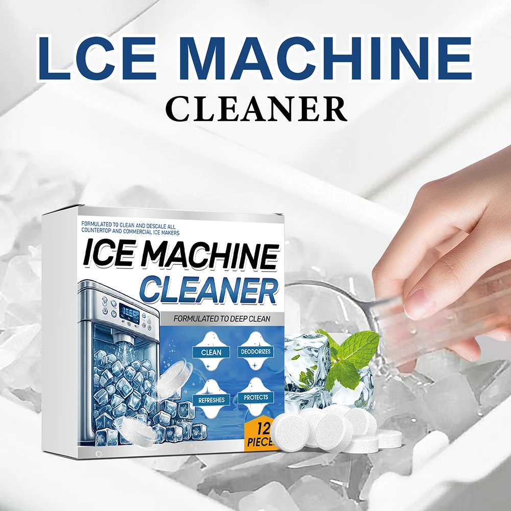 

Ice Machine Cleaner Maker Descaler Easy-to-Use Ice Maker Cleaner Tablets for Countertop Deep Cleaning Remove Odor