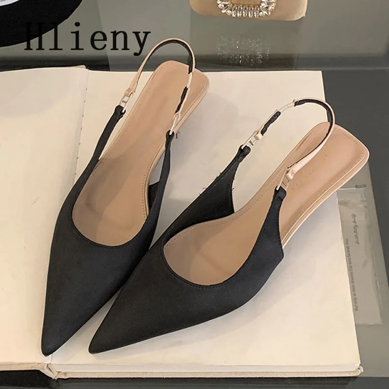 Hlieny Spring Summer Slingback Women Pumps Slip On Elastic Back Strap Low Thin Heels Pointed Toe Shoes Escarpins Femmes Talons