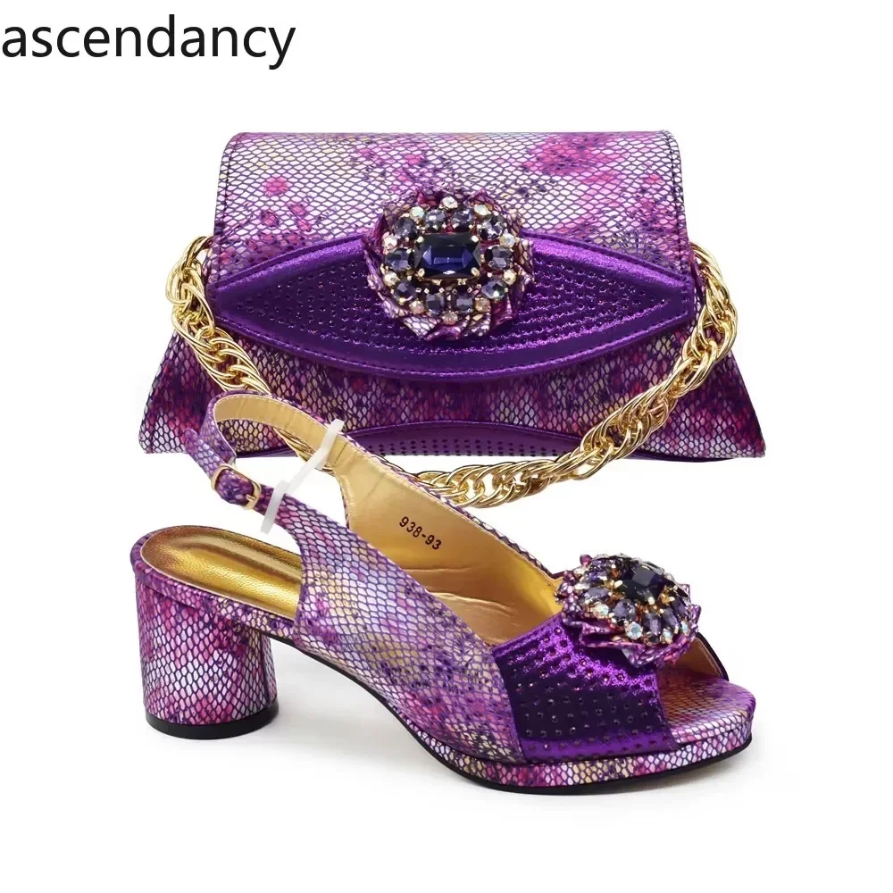 Recién llegado, conjunto italiano de zapatos y bolsos a juego, fiesta de tacón nigeriano 2024 para mujer, vestido de novia de diseño italiano de Color púrpura