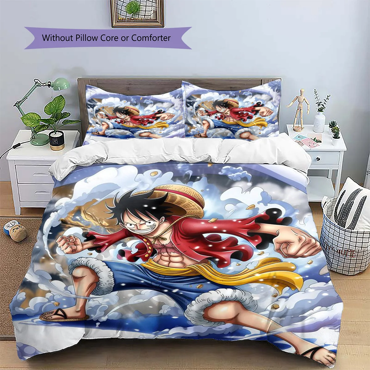 Luffy Patterned Pillowcase & Duvet Cover Set Daily Use Bedding Decor Great Present for Lovers.-TING