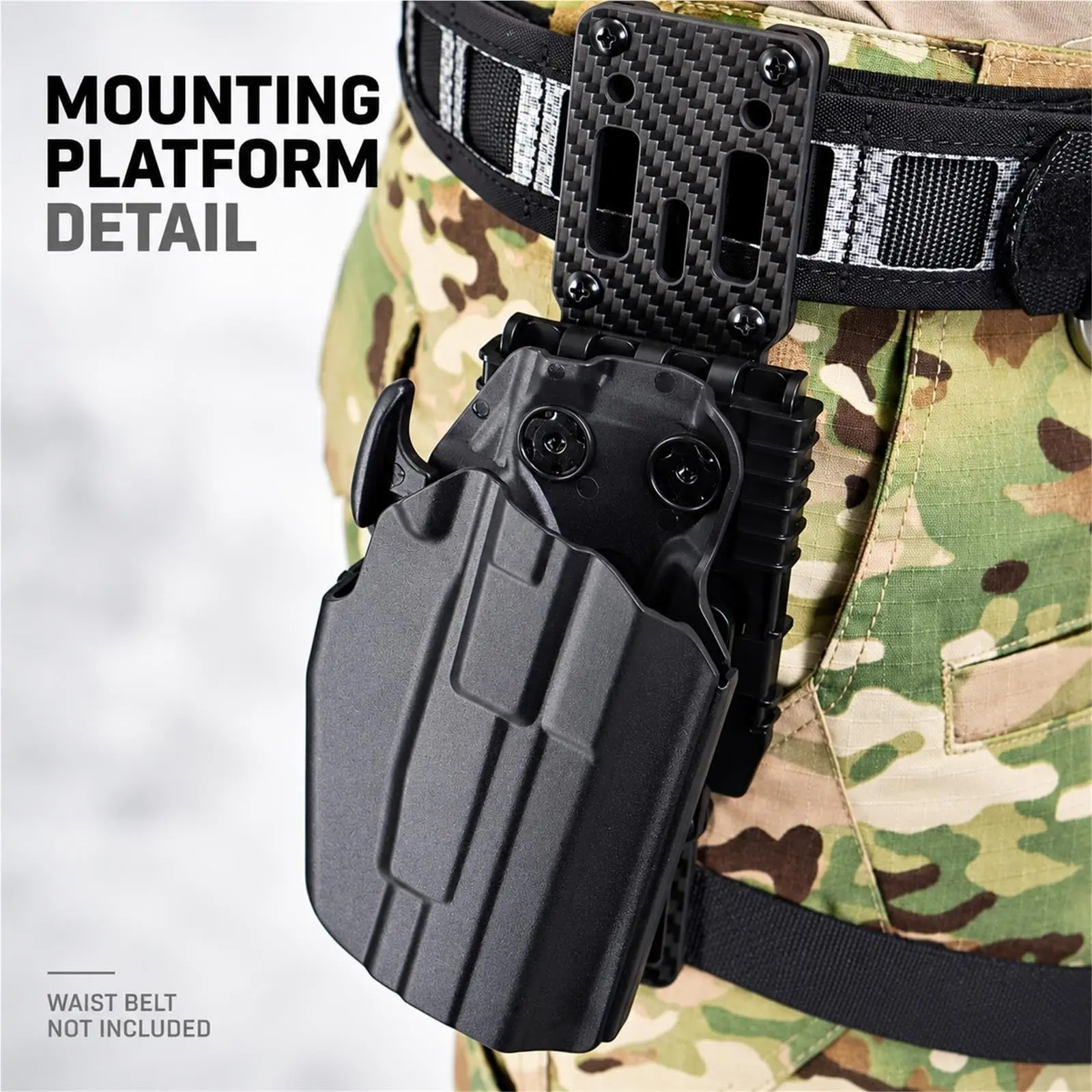 Modular Holster Adapter, Carbon Fiber Belt Mount with Plastic QLS Platform, 3-Hole Drop-Style Belt Position, Hardware Included