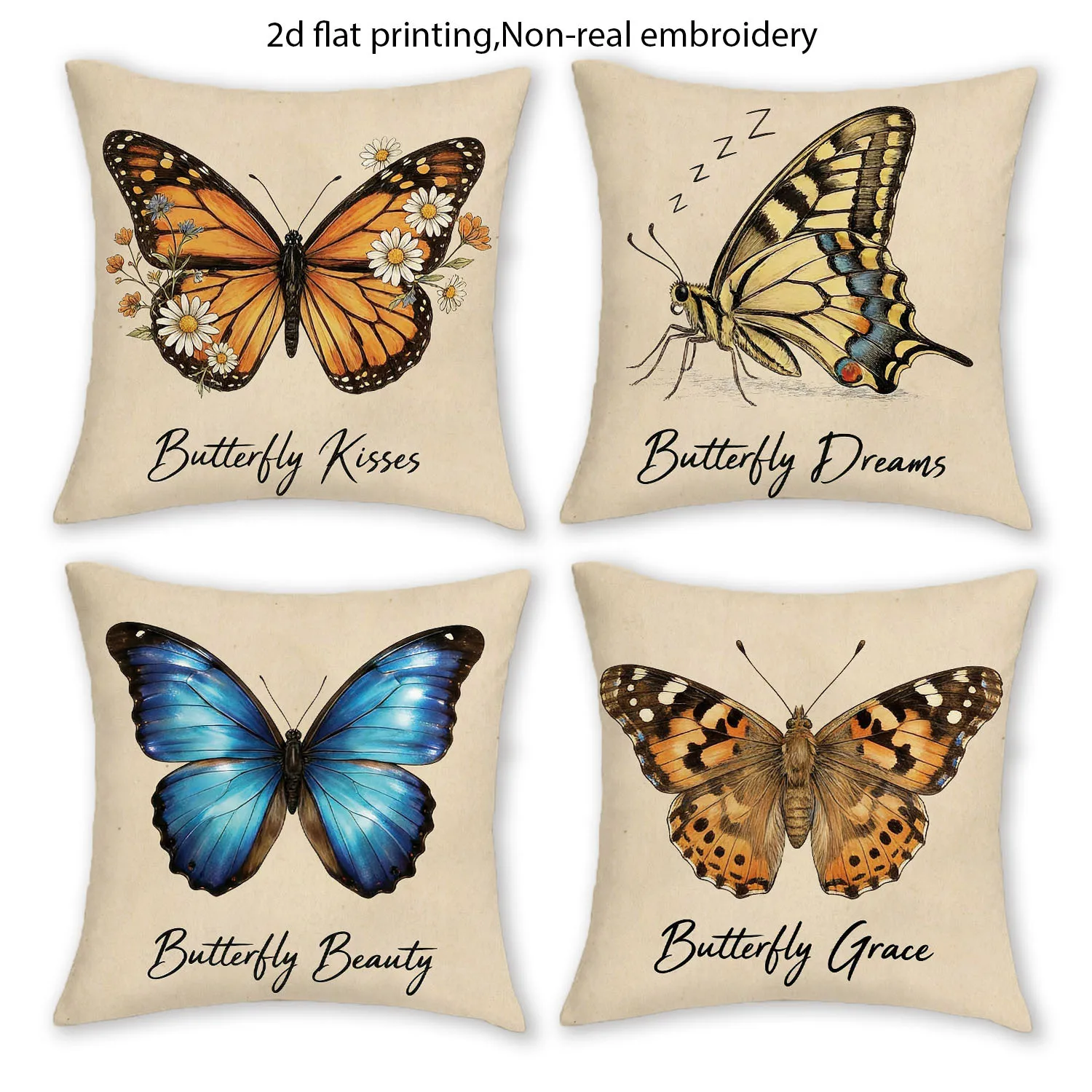 

double-sided Printed Pillow Covers, Vintage Watercolor Butterfly & Quote Print Cushion Cases, Cozy Home Decor for Living Room