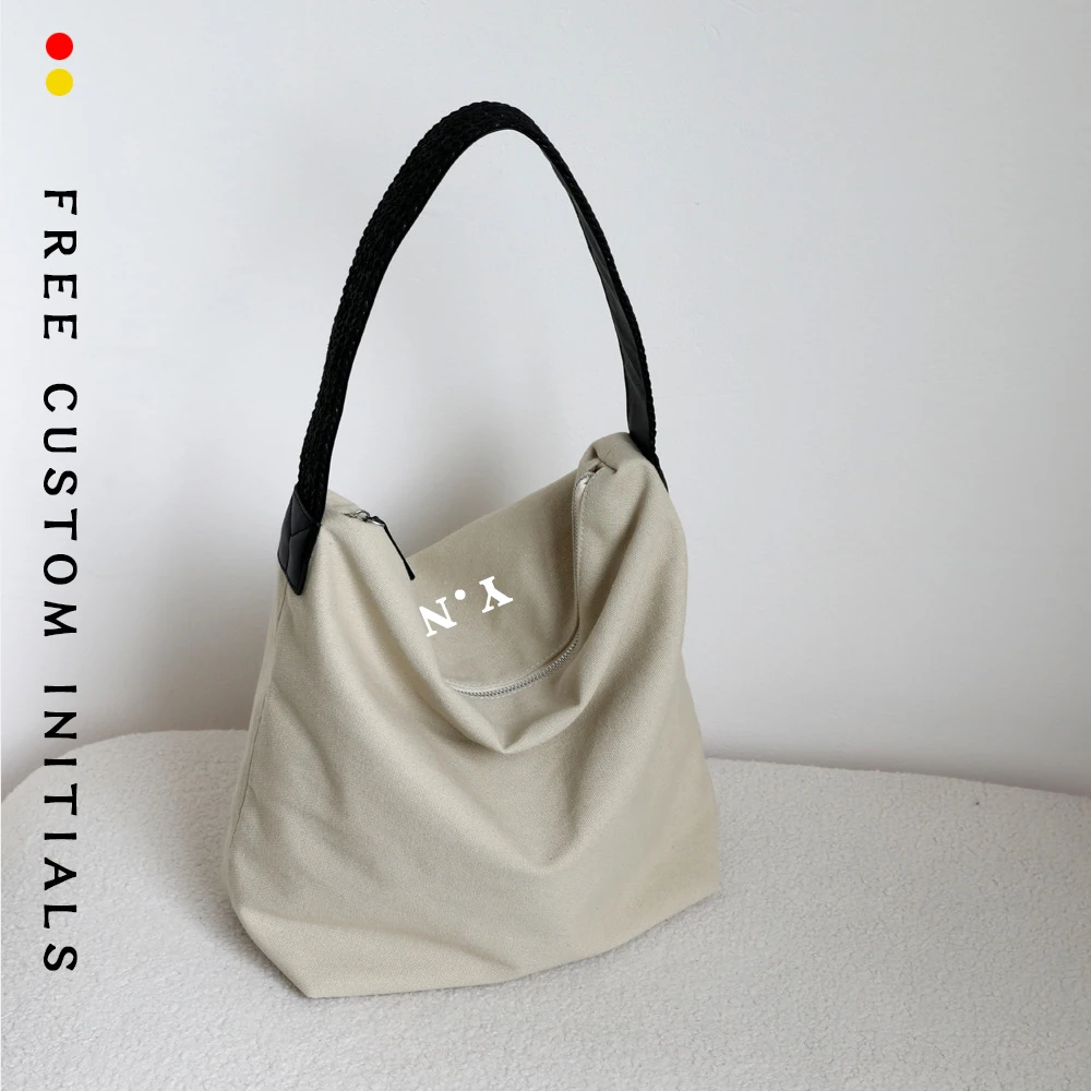 

Personalized First Letter Hot Canvas Tote Bag Simple Commuter Underarm Bag Versatile Large Capacity Color-blocking Shoulder Bag