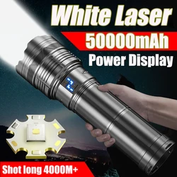 50000mah High Power White Laser Flashlight USB Rechargeable Zoomable Long Range Torch Emergency lantern With Battery Indicator